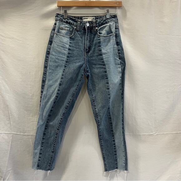 Garage Light Dark Denim Jeans Size 3 Raw Hem Unique Rare Edgy Alternative Patch - Picture 1 of 9